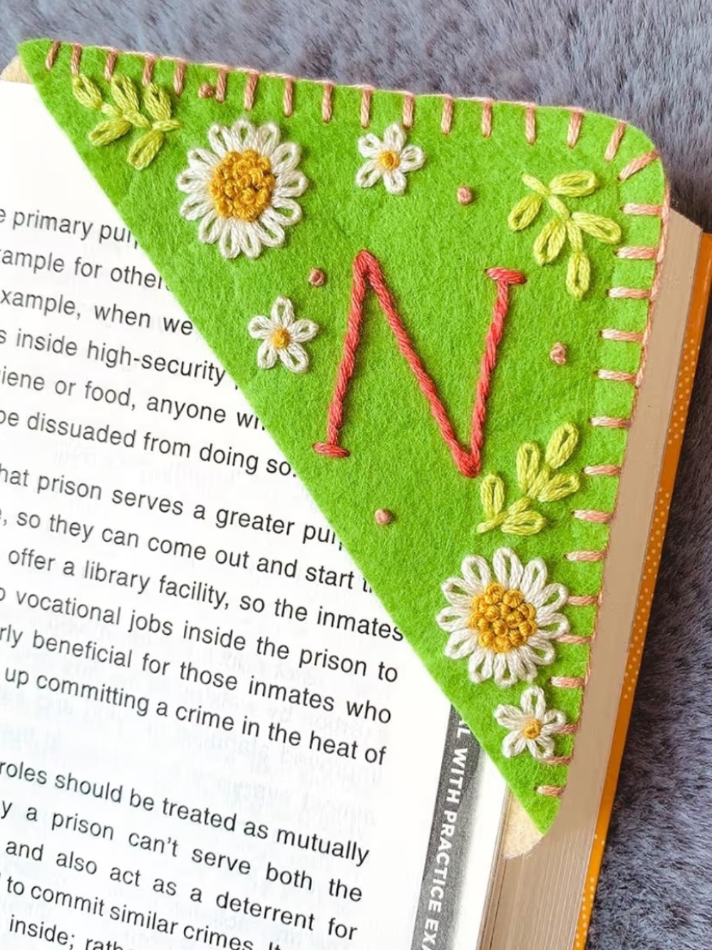 Handmade Upcycled Embroidered Floral Felt Corner Bookmark | Book Lover Gift